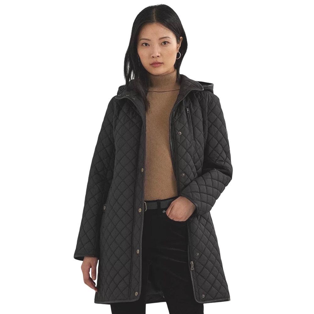 Lauren Ralph Lauren Black Label Quilted Equestrian Hooded Coat Womens Size 1X